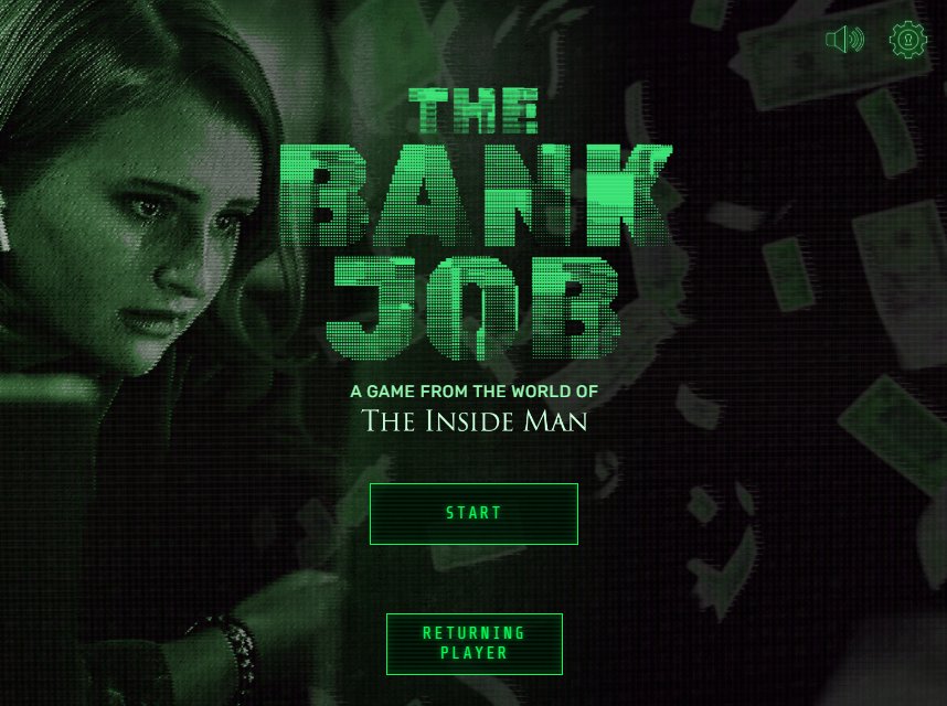 The Inside Man: The Bank Job title screen in a green CRT-inspired style