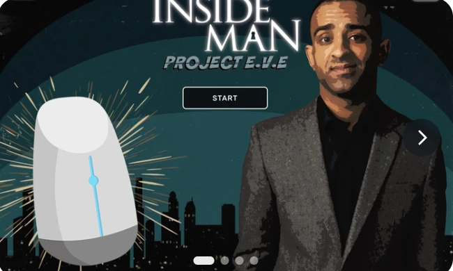 Screenshot or promotional image for The Inside Man cybersecurity learning game.